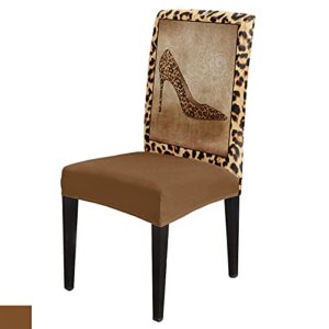 8pcs dining chair covers stretch spandex slipcovers sexy leopard high heel shoe removable washable dining room seat cover cushion protector for home hotel banquet decor retro wildlife animal skin