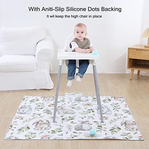 Insular Baby Splat Mat for Under High Chair/Arts/Crafts, Anti Slip and Waterproof Splash Mat for Floor, Portable Picnic Mat, 51x51 Inch, Rabbit