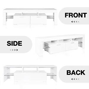 VAMWOGO LED TV Stand for 60 65 70 Inch TV Modern TV Stand Entertainment Center with LED Light & 2 Storage Drawers Media Console Table for Living Gaming Room White