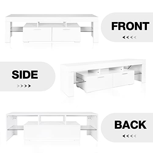 VAMWOGO LED TV Stand for 60 65 70 Inch TV Modern TV Stand Entertainment Center with LED Light & 2 Storage Drawers Media Console Table for Living Gaming Room White