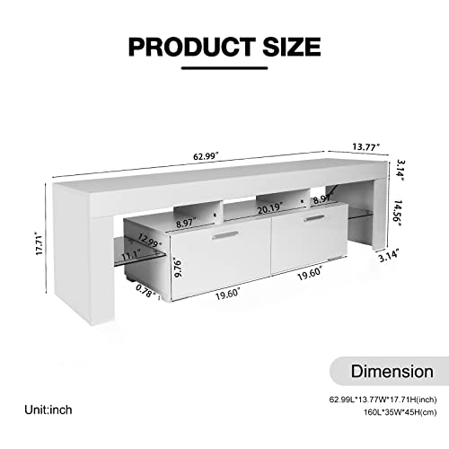 VAMWOGO LED TV Stand for 60 65 70 Inch TV Modern TV Stand Entertainment Center with LED Light & 2 Storage Drawers Media Console Table for Living Gaming Room White