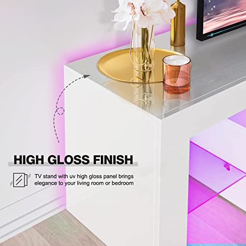 VAMWOGO LED TV Stand for 60 65 70 Inch TV Modern TV Stand Entertainment Center with LED Light & 2 Storage Drawers Media Console Table for Living Gaming Room White