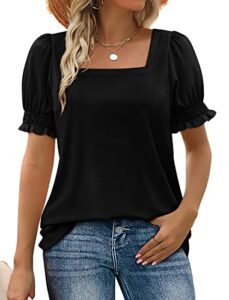 womens summer clothes short sleeve square neck sexy tunic tops black xl