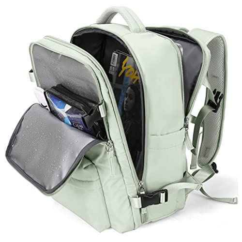 WONHOX Carry on Travel Laptop Backpack for Women Men Flight Approved,Backpack for Women Travel Bag Hiking Outdoor Sports Rucksack Casual Daypack, Mint Green