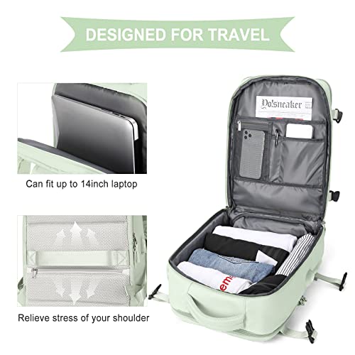 WONHOX Carry on Travel Laptop Backpack for Women Men Flight Approved,Backpack for Women Travel Bag Hiking Outdoor Sports Rucksack Casual Daypack, Mint Green