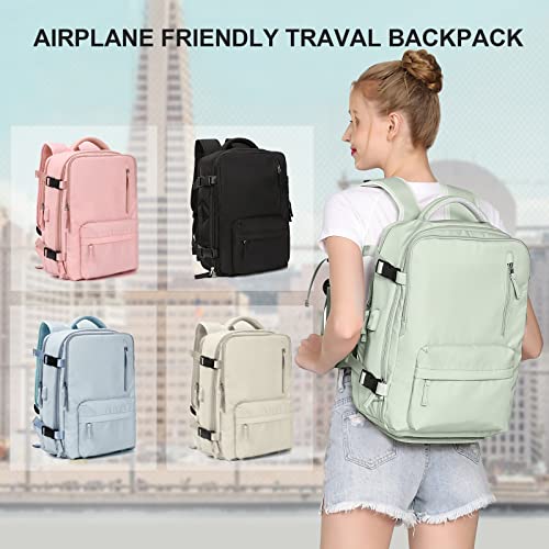 WONHOX Carry on Travel Laptop Backpack for Women Men Flight Approved,Backpack for Women Travel Bag Hiking Outdoor Sports Rucksack Casual Daypack, Mint Green