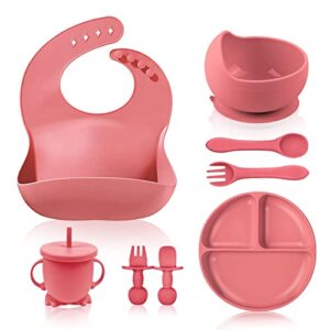 anavil 8 pack baby feeding set, silicone toddlers weaning feeding sippy cup with straw and lid baby feeding supplies set (8pack pink)