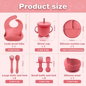 ANAVIL 8 Pack Baby Feeding Set, Silicone Toddlers Weaning Feeding Sippy Cup with Straw and Lid Baby Feeding Supplies Set (8Pack Pink)