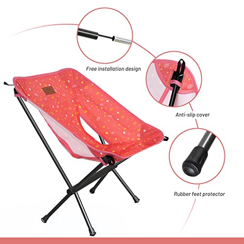 G2 GO2GETHER Star-Moon Printing Lightweight Camping Folding Chair for Youth, 600D Oxford Fabric, Durable Aluminum Alloy Frame, Easy to Storage and Carry, Suit for Camping, Hiking, Go to Beach (Pink)