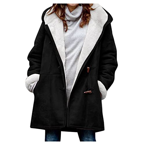 Chamarras para Mujer, Winter Coat for Women Black Trench Coat Woman Jacket Women's Casual Fashion Loose Solid Color Hat Plus Fleece Collar Pocket Jacket Lightweight Fleece 4X (XXL, Pink)