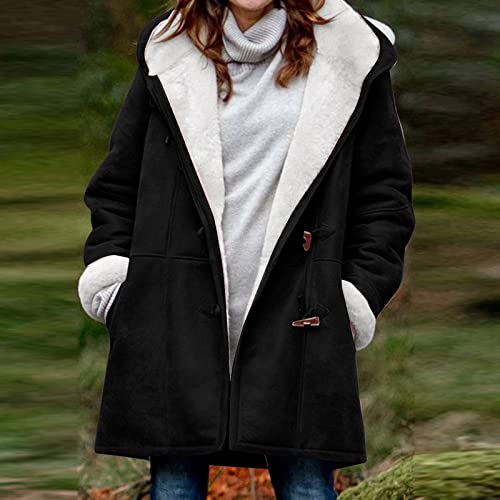 Chamarras para Mujer, Winter Coat for Women Black Trench Coat Woman Jacket Women's Casual Fashion Loose Solid Color Hat Plus Fleece Collar Pocket Jacket Lightweight Fleece 4X (XXL, Pink)