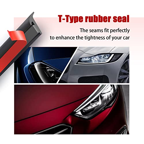 Yonput 1 Pack 5M/16.5Ft Auto T Shape Leak Sound Proofing Sealing Strip, Universal Car Windshield Self-Adhesive Rubber Weatherproof Trim, Edge Moulding Anti-Collision Filler Strip (Black #6x10mm)