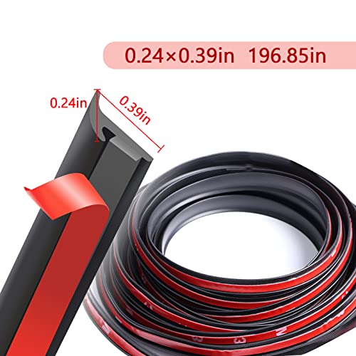 Yonput 1 Pack 5M/16.5Ft Auto T Shape Leak Sound Proofing Sealing Strip, Universal Car Windshield Self-Adhesive Rubber Weatherproof Trim, Edge Moulding Anti-Collision Filler Strip (Black #6x10mm)