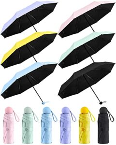 fabbay 6 pcs mini travel umbrella for purse compact 8 ribs lightweight tiny folding portable umbrella windproof parasol with uv protection pocket umbrella for sun and rain protection girls women