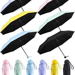 Fabbay 6 Pcs Mini Travel Umbrella for Purse Compact 8 Ribs Lightweight Tiny Folding Portable Umbrella Windproof Parasol with UV Protection Pocket Umbrella for Sun and Rain Protection Girls Women