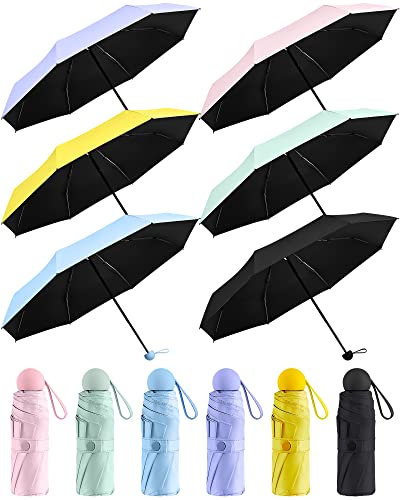 Fabbay 6 Pcs Mini Travel Umbrella for Purse Compact 8 Ribs Lightweight Tiny Folding Portable Umbrella Windproof Parasol with UV Protection Pocket Umbrella for Sun and Rain Protection Girls Women