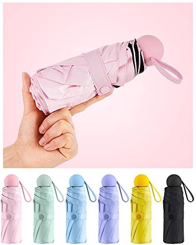 Fabbay 6 Pcs Mini Travel Umbrella for Purse Compact 8 Ribs Lightweight Tiny Folding Portable Umbrella Windproof Parasol with UV Protection Pocket Umbrella for Sun and Rain Protection Girls Women