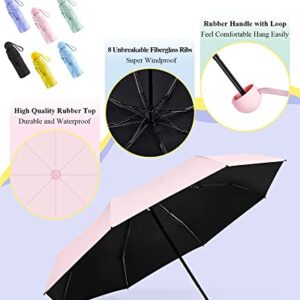 Fabbay 6 Pcs Mini Travel Umbrella for Purse Compact 8 Ribs Lightweight Tiny Folding Portable Umbrella Windproof Parasol with UV Protection Pocket Umbrella for Sun and Rain Protection Girls Women