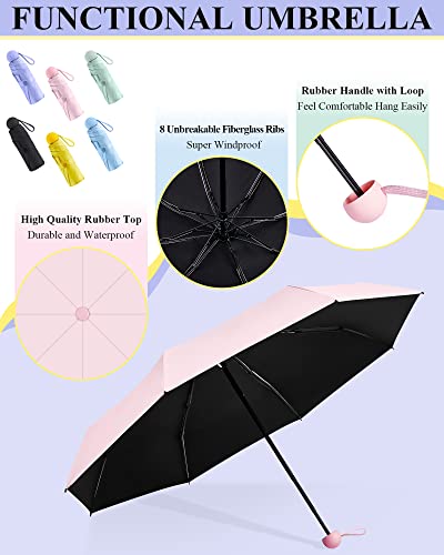 Fabbay 6 Pcs Mini Travel Umbrella for Purse Compact 8 Ribs Lightweight Tiny Folding Portable Umbrella Windproof Parasol with UV Protection Pocket Umbrella for Sun and Rain Protection Girls Women