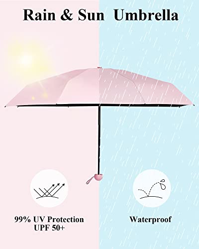 Fabbay 6 Pcs Mini Travel Umbrella for Purse Compact 8 Ribs Lightweight Tiny Folding Portable Umbrella Windproof Parasol with UV Protection Pocket Umbrella for Sun and Rain Protection Girls Women