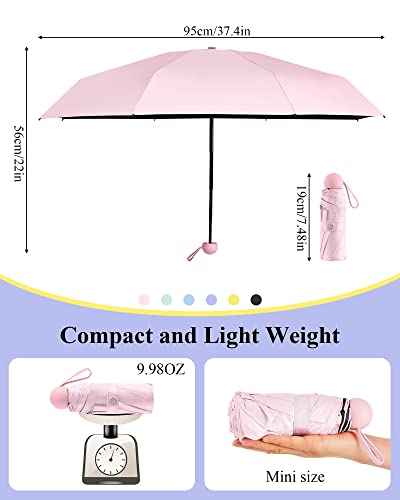 Fabbay 6 Pcs Mini Travel Umbrella for Purse Compact 8 Ribs Lightweight Tiny Folding Portable Umbrella Windproof Parasol with UV Protection Pocket Umbrella for Sun and Rain Protection Girls Women