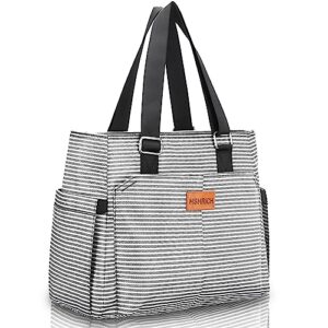 large women lunch bags for work/insulated adult lunch box for women/leakproof cooler lunch tote bag with storage pocket. reusable lunch cooler purse for work picnic hiking 12l, stripe