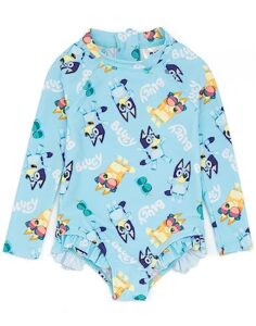 bluey girls swimsuit | baby toddlers blue bingo swimming costume long sleeve with frill