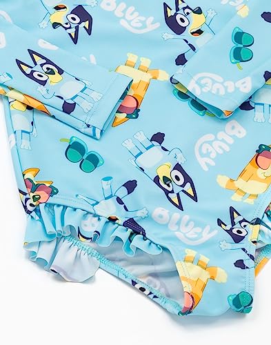 Bluey Girls Swimsuit | Baby Toddlers Blue Bingo Swimming Costume Long Sleeve with Frill