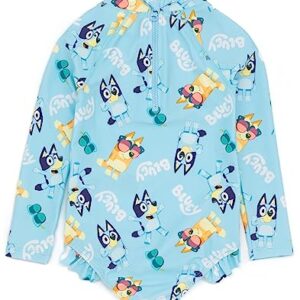 Bluey Girls Swimsuit | Baby Toddlers Blue Bingo Swimming Costume Long Sleeve with Frill