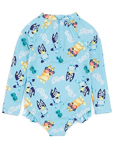 Bluey Girls Swimsuit | Baby Toddlers Blue Bingo Swimming Costume Long Sleeve with Frill