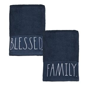 rae dunn hand towels, embroidered decorative hand towel for kitchen and bathroom, 100% cotton, highly absorbent, two pack, 16x28, embroidered navy