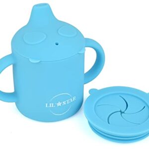 LIL' STAR Silicone Sippy Cup and Snack Cup 2-in-1 | 5oz Sippy Cups for Baby 6+ Months | Spill Proof Sippy Cups for Toddlers | Soft Silicone Baby Training Cup with Handles | BPA Free (Blue)