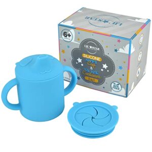 LIL' STAR Silicone Sippy Cup and Snack Cup 2-in-1 | 5oz Sippy Cups for Baby 6+ Months | Spill Proof Sippy Cups for Toddlers | Soft Silicone Baby Training Cup with Handles | BPA Free (Blue)