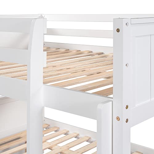 Harper & Bright Designs Full Over Full Bunk Bed for Adults Kids Teens, Full Bunk Beds with Trundle,Detachable Wood Bunk Bed Full Over Full Size with Ladder and High Guardrail,White