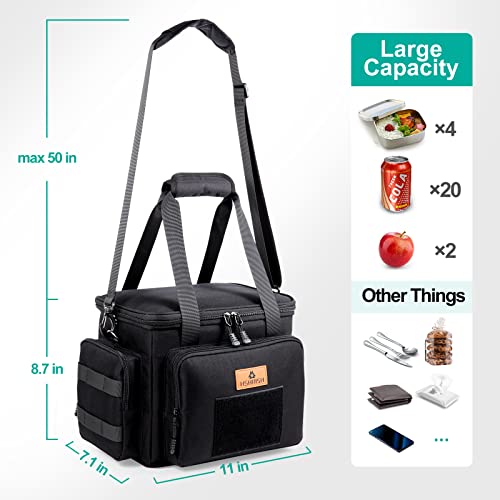 HSHRISH Tactical Large Lunch Box, Insulated Lunch Bags for Men, Heavy Leakproof Soft Cooler Bag with Shoulder Strap Lunch Pail for Work Beach Daytrips,Black,12L