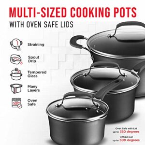 Cookware Set – 23 Piece –Black Multi-Sized Cooking Pots with Lids, Skillet Fry Pans and Bakeware – Reinforced Pressed Aluminum Metal - Suitable for Gas, Electric, Ceramic and Induction by BAKKEN Swiss