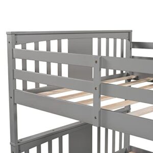 Harper & Bright Designs Full Over Full Bunk Beds with Storage,Wood Bunk Beds Full Over Full Size with Drawers,Full Bunk Beds with High Length Guardrail for Kids,Teens,Adults, Grey