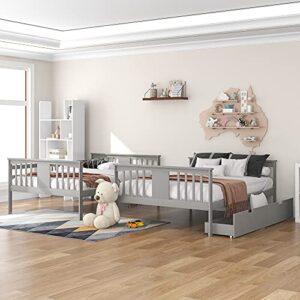 Harper & Bright Designs Full Over Full Bunk Beds with Storage,Wood Bunk Beds Full Over Full Size with Drawers,Full Bunk Beds with High Length Guardrail for Kids,Teens,Adults, Grey