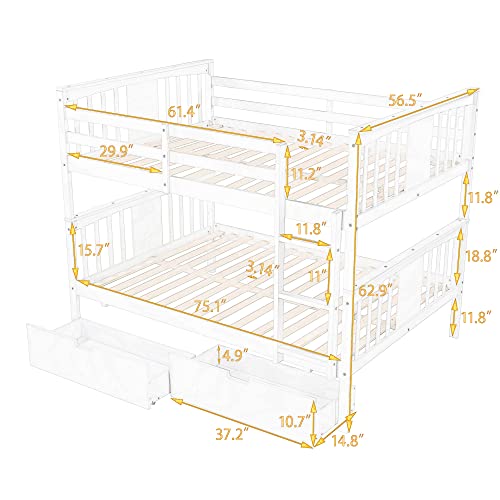 Harper & Bright Designs Full Over Full Bunk Beds with Storage,Wood Bunk Beds Full Over Full Size with Drawers,Full Bunk Beds with High Length Guardrail for Kids,Teens,Adults, Grey