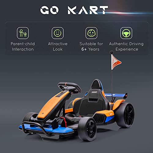 PRIME CLUB Electric Go Kart Kids Ride on Car 24V Ride on Toys Pedal Drift Cart with 2 Speeds,Sound System,LED Light,Racing Flag ,Christmas Birthday Gifts for 6+ Boys Girls