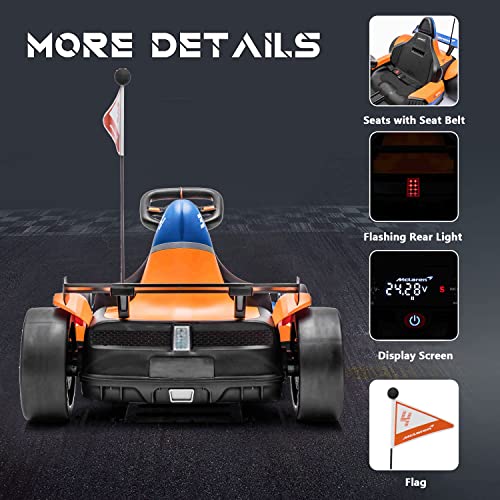 PRIME CLUB Electric Go Kart Kids Ride on Car 24V Ride on Toys Pedal Drift Cart with 2 Speeds,Sound System,LED Light,Racing Flag ,Christmas Birthday Gifts for 6+ Boys Girls