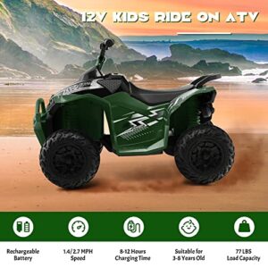 Costzon Kids ATV, 12V Battery Powered Electric Vehicle with High/Low Speed, Treaded Tires, Headlights, Horn, Music, Forward & Backward, Gift for Boys & Girls, Ride on 4 Wheeler Quad (Green)