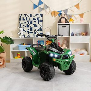 Costzon Kids ATV, 12V Battery Powered Electric Vehicle with High/Low Speed, Treaded Tires, Headlights, Horn, Music, Forward & Backward, Gift for Boys & Girls, Ride on 4 Wheeler Quad (Green)