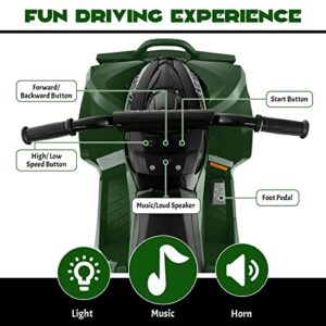 Costzon Kids ATV, 12V Battery Powered Electric Vehicle with High/Low Speed, Treaded Tires, Headlights, Horn, Music, Forward & Backward, Gift for Boys & Girls, Ride on 4 Wheeler Quad (Green)