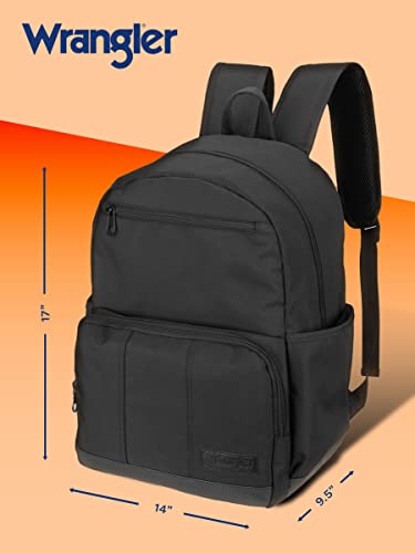 Wrangler Industry Backpack Classic Logo Water Resistant Casual Daypack with Padded Laptop Notebook Sleeve (Black)