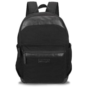 wrangler powell backpack for travel classic logo water resistant casual daypack for travel with padded laptop notebook sleeve (black)