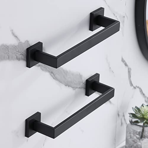 2 Pieces Bath Shower Towel Bars LANC Matte Black 12-Inch Bathroom Double Towel Racks Kitchen Hand Towel Holders Stainless Steel Wall Mount Toilet Towel Hanger Rods,A8804-3MB