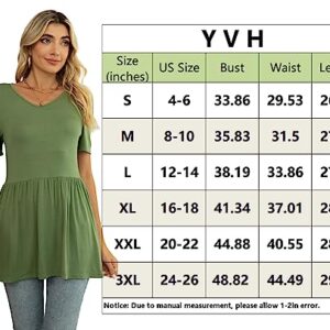 YVH Women's Tunic Tops for Summer Casual V-Neck Babydoll Shirts Short Sleeve Blouse, Navy Blue, XL