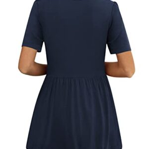 YVH Women's Tunic Tops for Summer Casual V-Neck Babydoll Shirts Short Sleeve Blouse, Navy Blue, XL