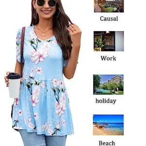 YVH Women's Tunic Tops for Summer Casual V-Neck Babydoll Shirts Short Sleeve Blouse, Navy Blue, XL